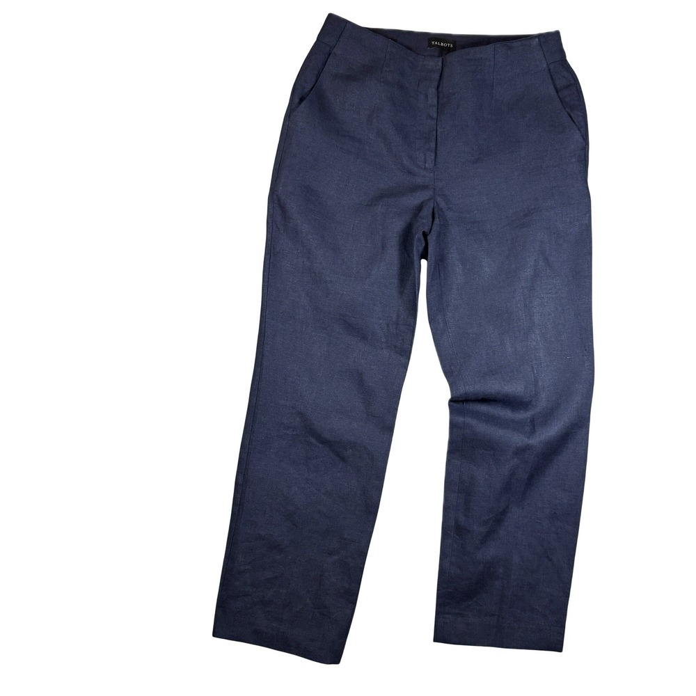 Talbots Southampton Pant Women 6P Navy Blue 100% Linen Straight Leg